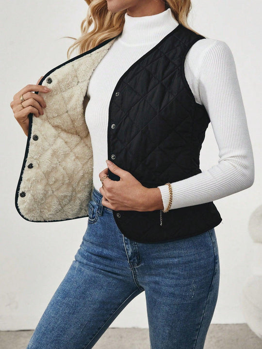 Heidi-Mode | Gesteppt Gefütterte Weste mit Umgekehrtem Lamm für Damen