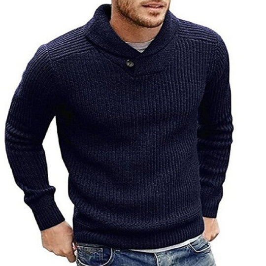 Herren Strickpullover mit Schalkragen und Knopfdetail Heidi-Mode