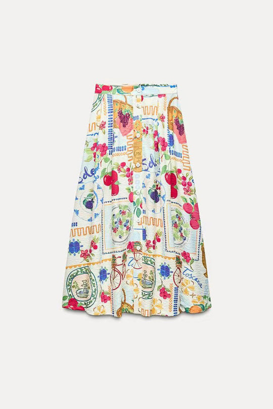 Heidi-Mode | Elegantes zweiteiliges Set mit Floralprint, Taschen, Rüschen und Quadratausschnitt