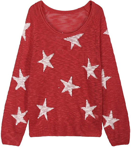 Damen stylischer Strickpullover mit Sternenmotiv Heidi-Mode