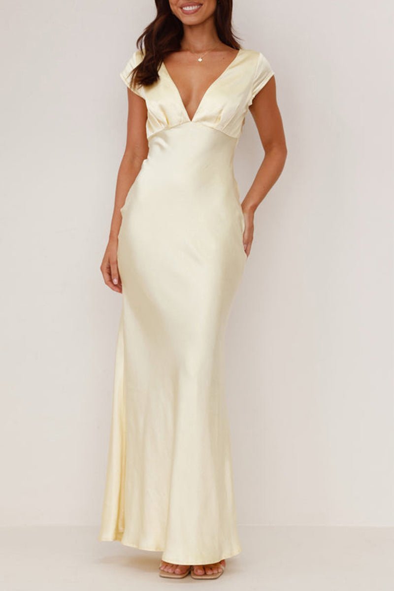 Heidi-Mode | Sexy Rückenfreies V-Ausschnitt Lange Kleider- 3 Farben