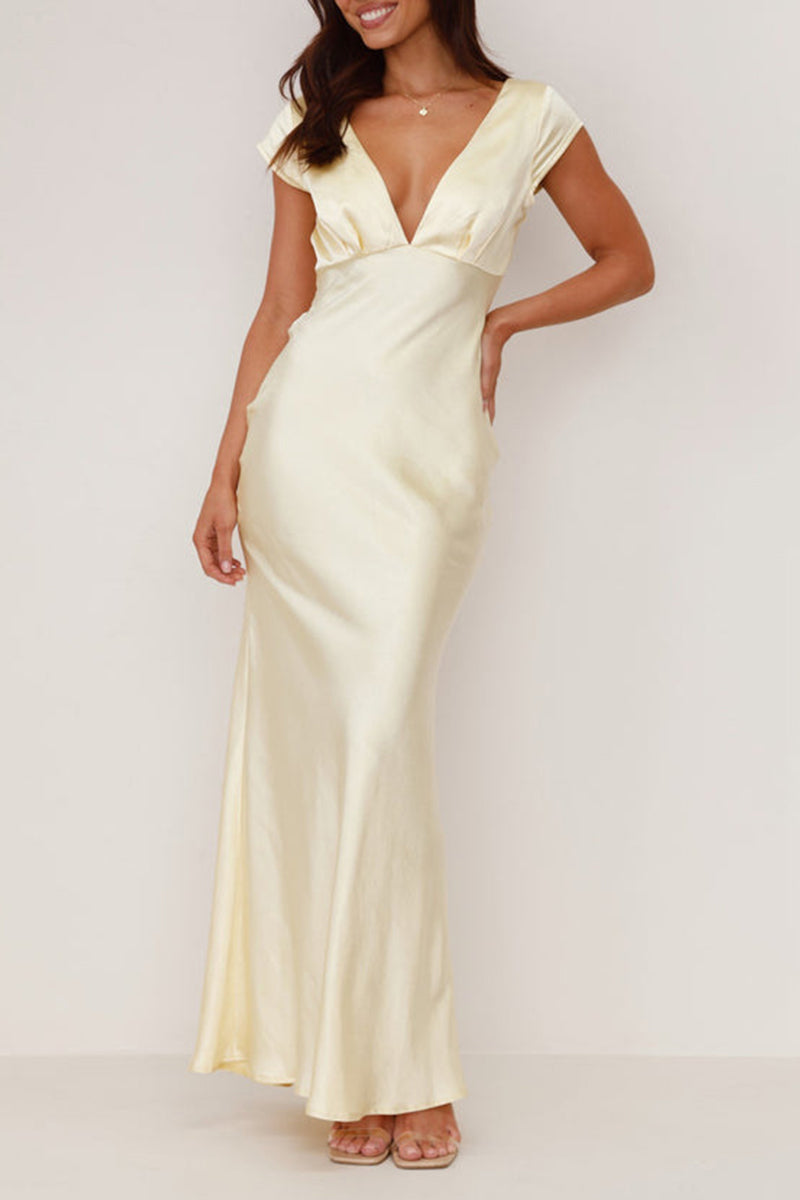 Heidi-Mode | Sexy Rückenfreies V-Ausschnitt Lange Kleider- 3 Farben