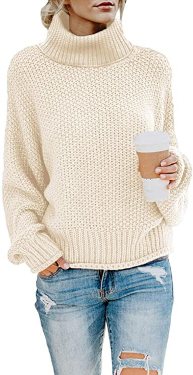 Damen Pullover mit hohem Kragen und strukturierter Webart Heidi-Mode