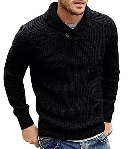 Herren Strickpullover mit Schalkragen und Knopfdetail Heidi-Mode