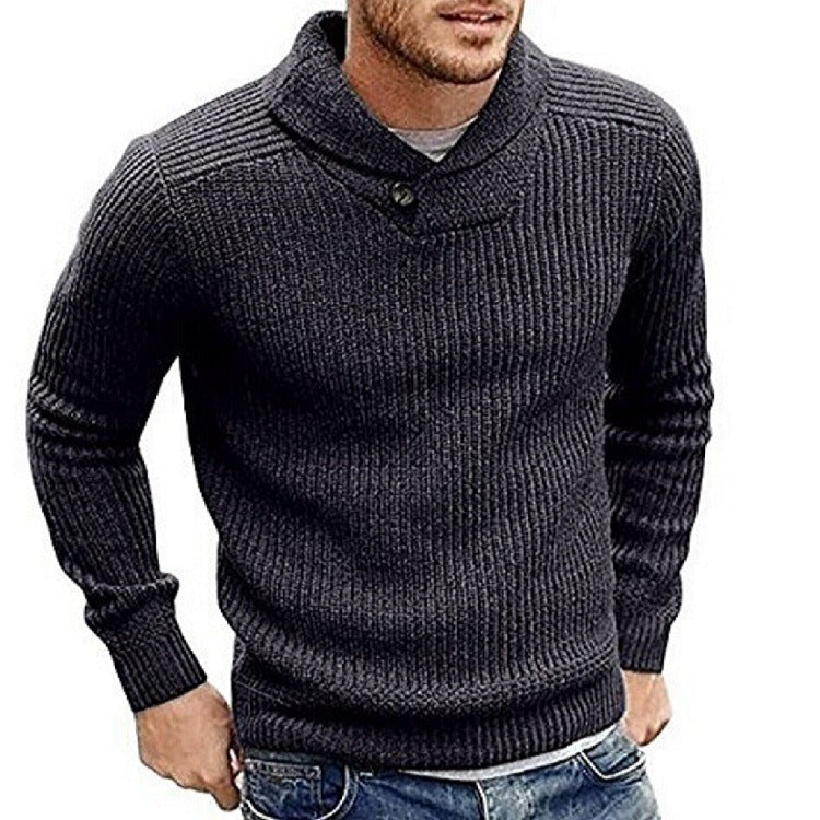 Herren Strickpullover mit Schalkragen und Knopfdetail Heidi-Mode