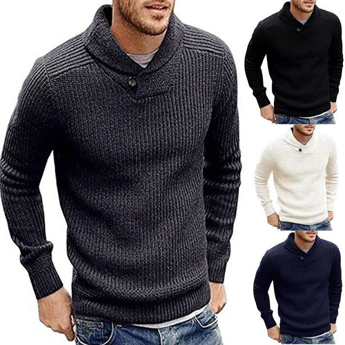 Herren Strickpullover mit Schalkragen und Knopfdetail Heidi-Mode
