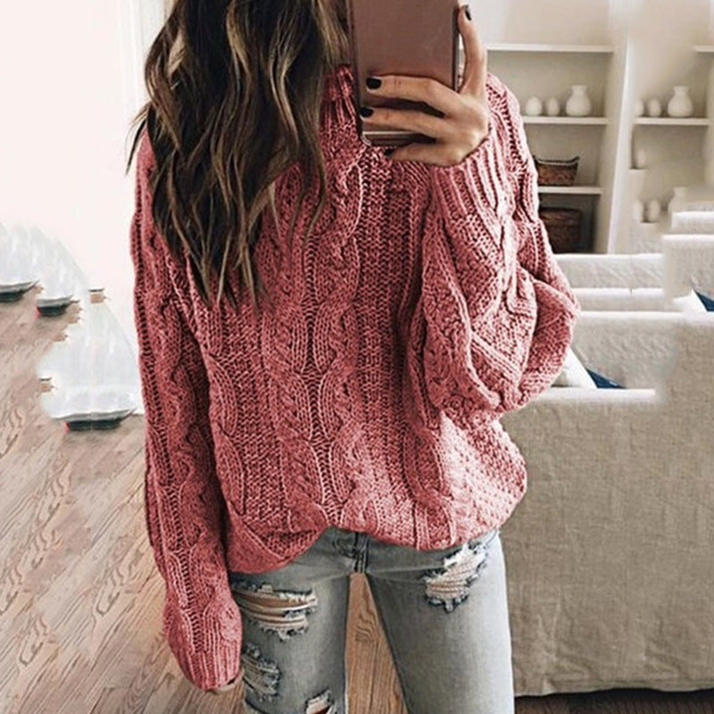 Damen lässiger Grobstrickpullover mit romantischem Zopfmuster Heidi-Mode