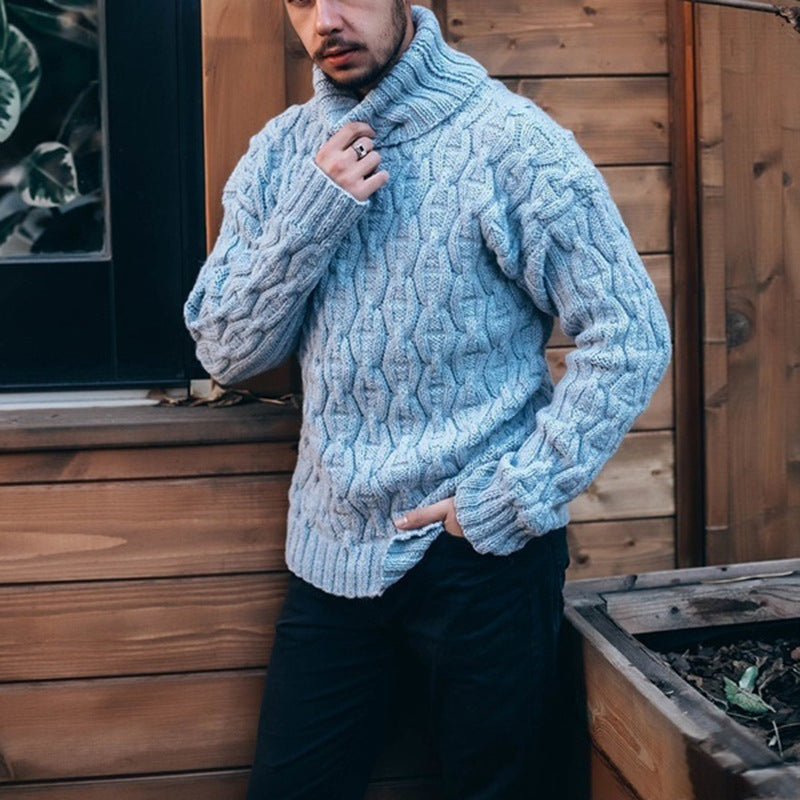 Herren Strickpullover mit hohem Kragen und strukturiertem Kabelmuster Heidi-Mode