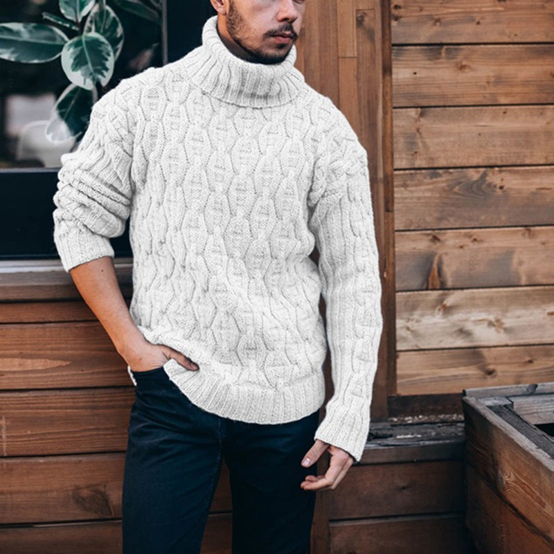 Herren Strickpullover mit hohem Kragen und strukturiertem Kabelmuster Heidi-Mode