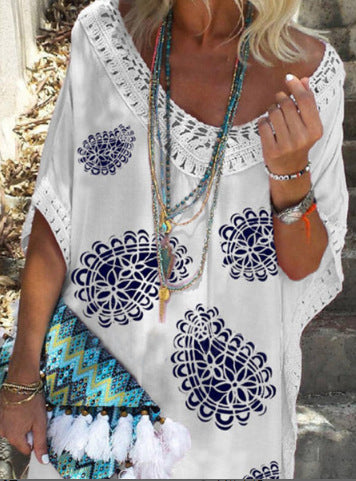 Damen Strandkleid mit Häkelbesatz Heidi-Mode