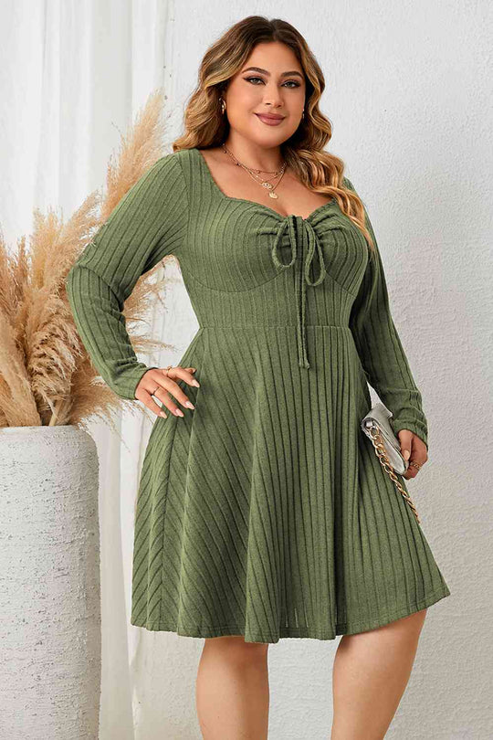 Heidi-Mode | Plus Size Herzausschnitt Langarm Rippkleid