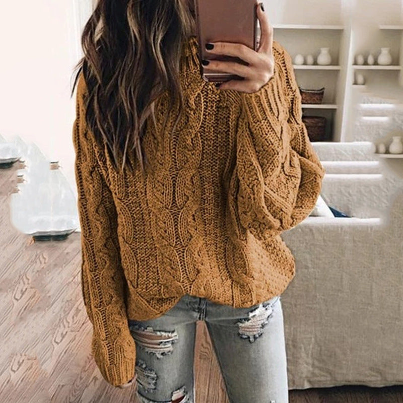 Damen lässiger Grobstrickpullover mit romantischem Zopfmuster Heidi-Mode