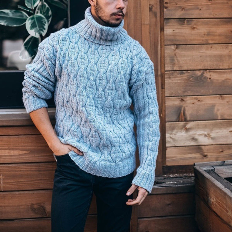 Herren Strickpullover mit hohem Kragen und strukturiertem Kabelmuster Heidi-Mode