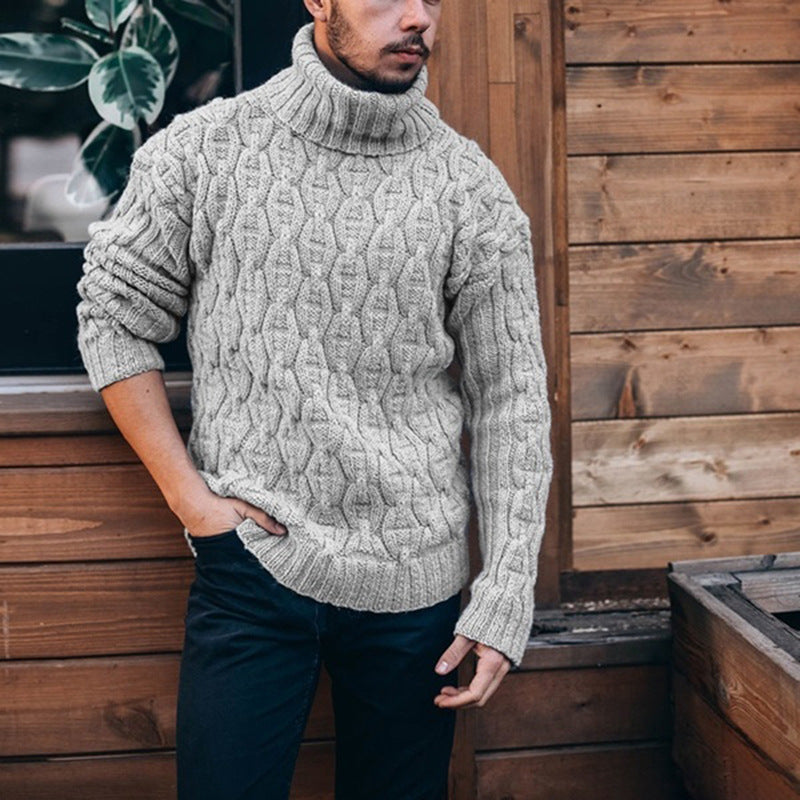Herren Strickpullover mit hohem Kragen und strukturiertem Kabelmuster Heidi-Mode