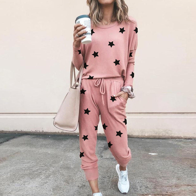 Damen Sweatpants-Set mit Sternen-Print und elastischem Bund Heidi-Mode