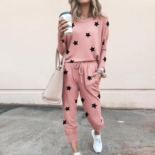 Damen Sweatpants-Set mit Sternen-Print und elastischem Bund Heidi-Mode