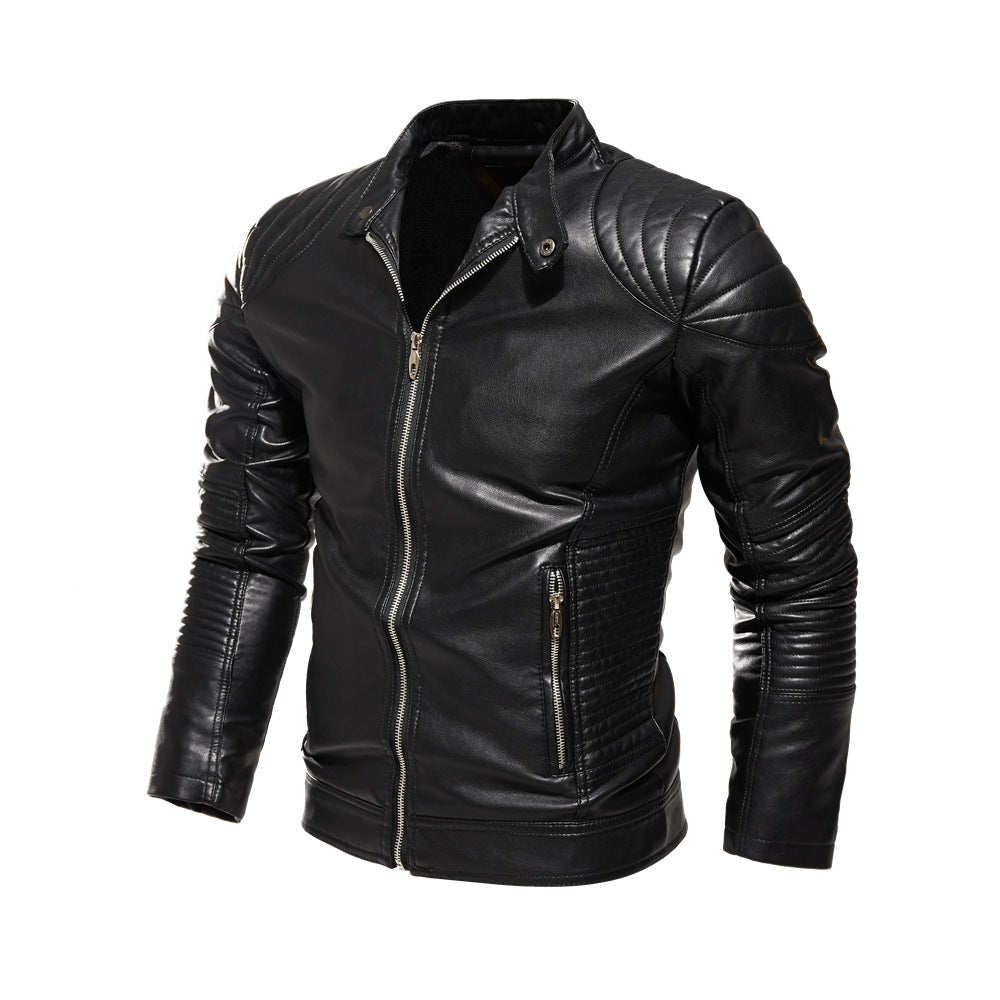 Herren Bikerjacke aus kunstvoll verarbeitetem Leder mit markanten Steppdetails und praktischen Taschen Heidi-Mode