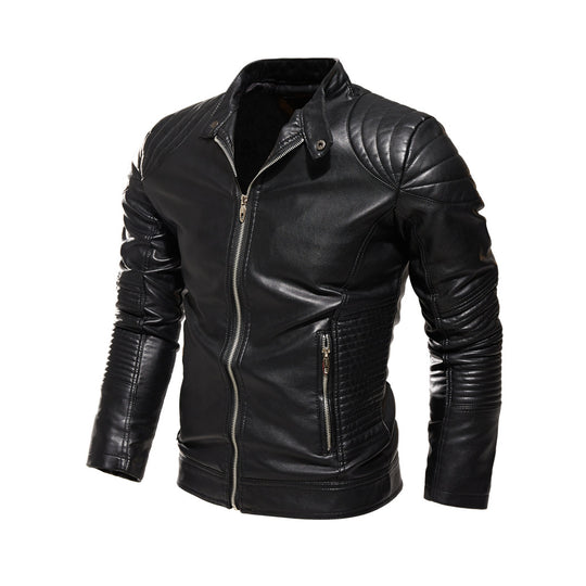 Herren Bikerjacke aus kunstvoll verarbeitetem Leder mit markanten Steppdetails und praktischen Taschen Heidi-Mode