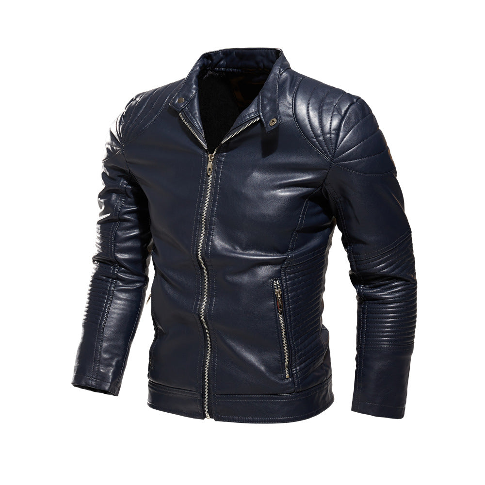 Herren Bikerjacke aus kunstvoll verarbeitetem Leder mit markanten Steppdetails und praktischen Taschen Heidi-Mode