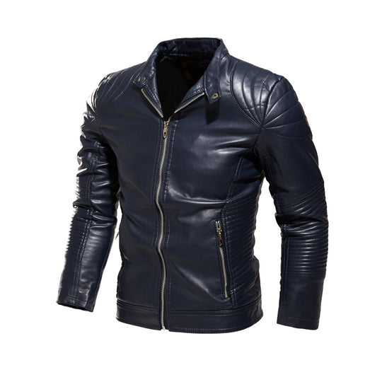 Herren Bikerjacke aus kunstvoll verarbeitetem Leder mit markanten Steppdetails und praktischen Taschen Heidi-Mode