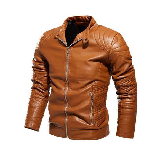 Herren Bikerjacke aus kunstvoll verarbeitetem Leder mit markanten Steppdetails und praktischen Taschen Heidi-Mode