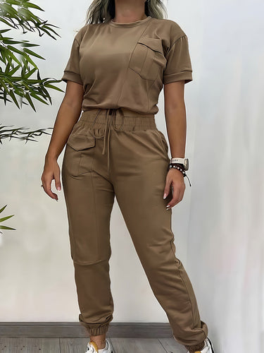 Heidi-Mode - Lässiges Herbst Zweiteiliges Jogger und Top Set für Frauen