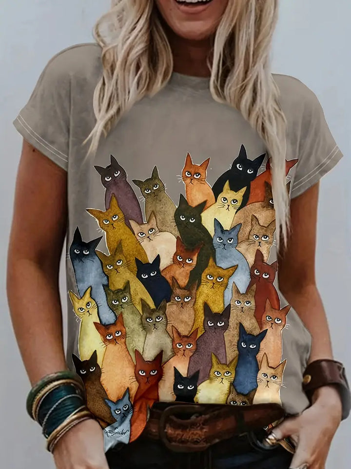 Lässiges, witziges Katzen-T-Shirt mit Rundhalsausschnitt