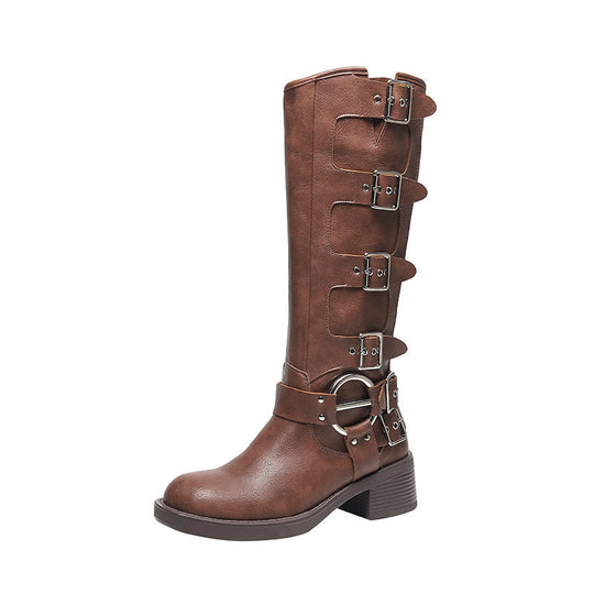 Heidi-Mode | Frauen Sommer Gürtel Schnalle Chunky Absatz Martin Stiefel