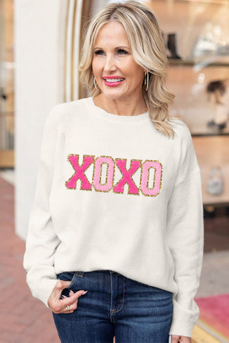 Xoxo Glitter Print Rundhalsausschnitt Casual Pullover