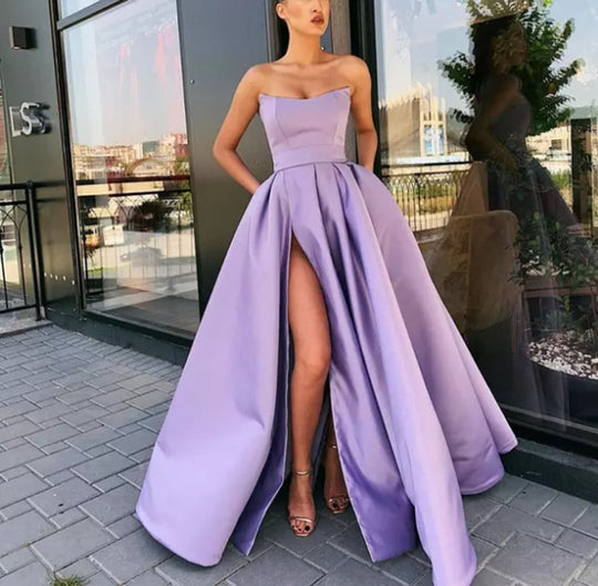 Damen Elegantes Abendkleid mit schwingendem Saum und sexy Schlitz Heidi-Mode