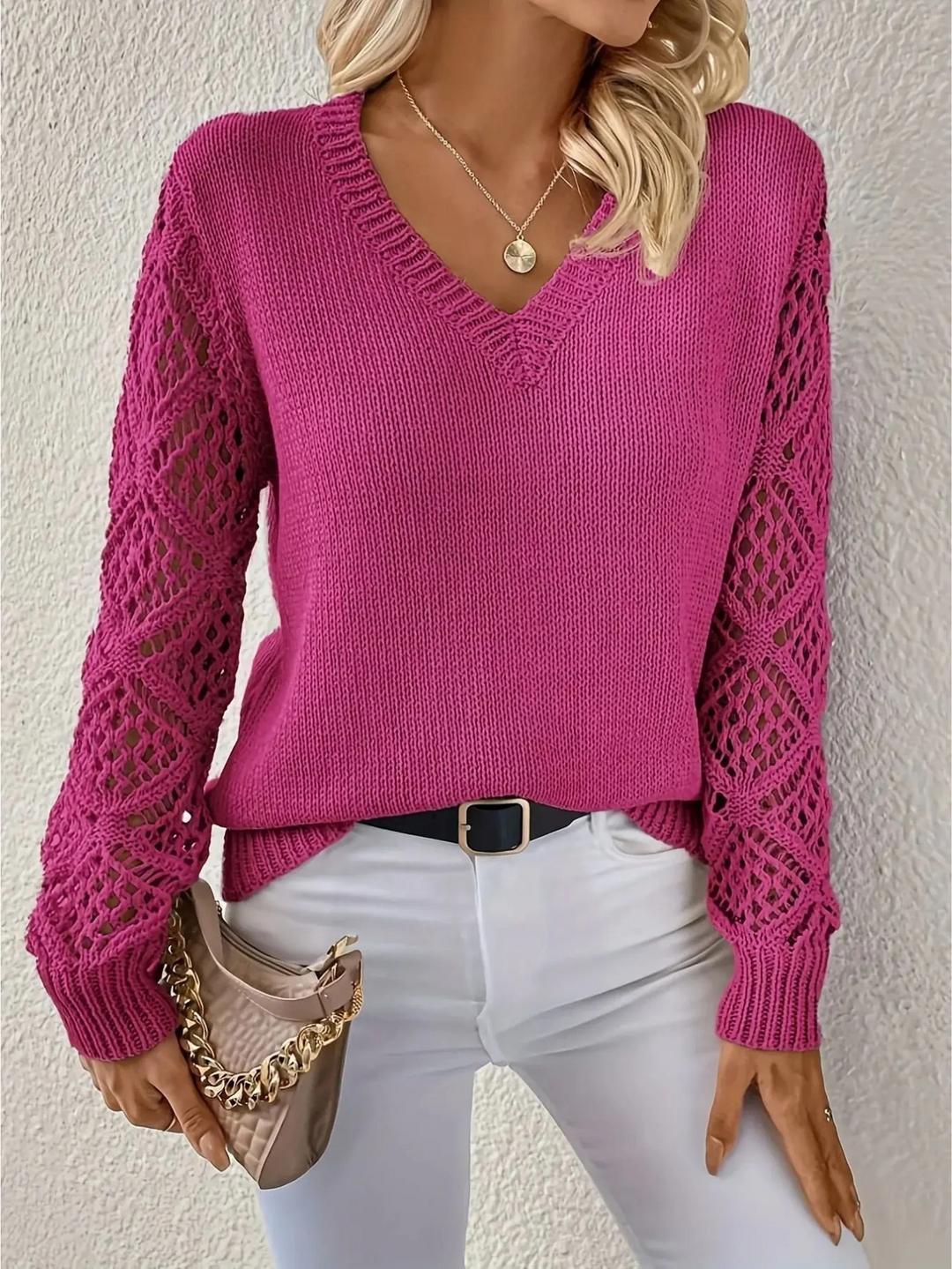 Heidi-Mode | Pull Léger À Manches Crochetées Pull Élégant À Col En V