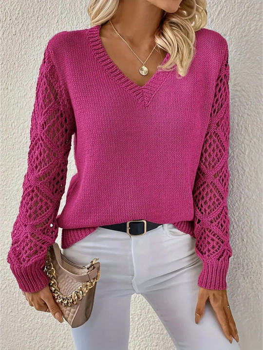 Heidi-Mode | Pull Léger À Manches Crochetées Pull Élégant À Col En V