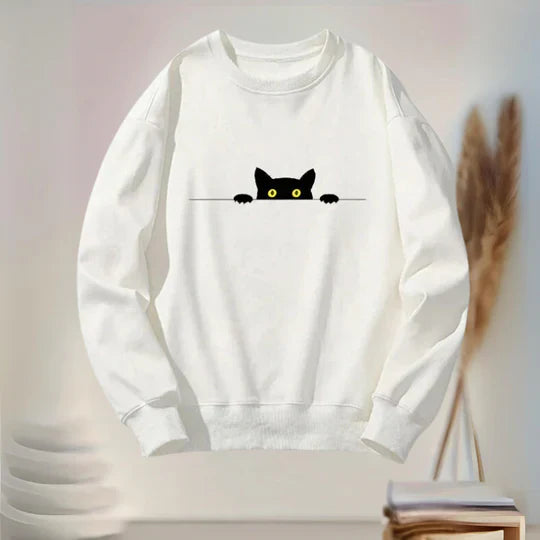 Heidi-Mode | Bequemes Damen-Sweatshirt Mit Schwarzem Katzen-Print