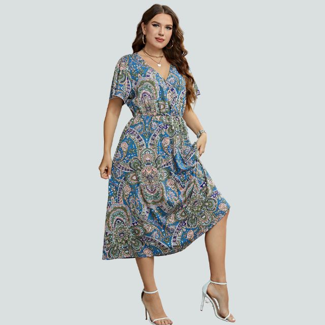 Midikleid mit Paisley-Muster und geraffter Taille