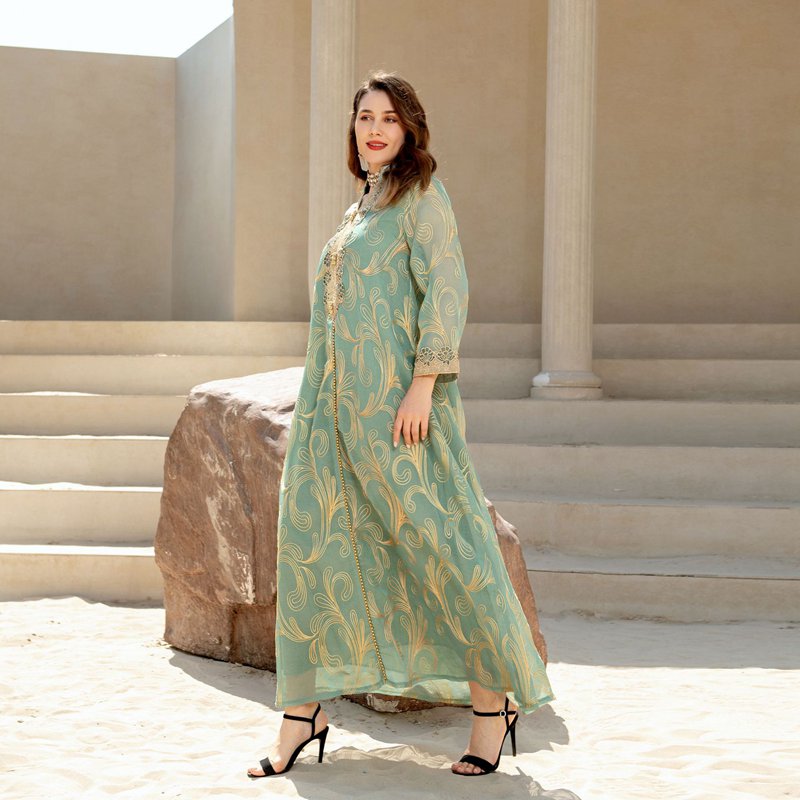 Heidi-Mode | Stickerei Applikation Abend Fest Frauen Kaftan Kleid Jalabiya
