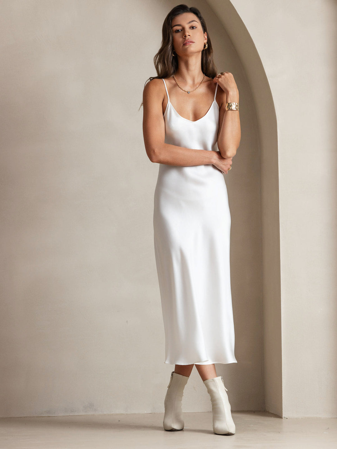 Heidi-Mode | Lange Seidenkleid mit Spaghetti-Träger