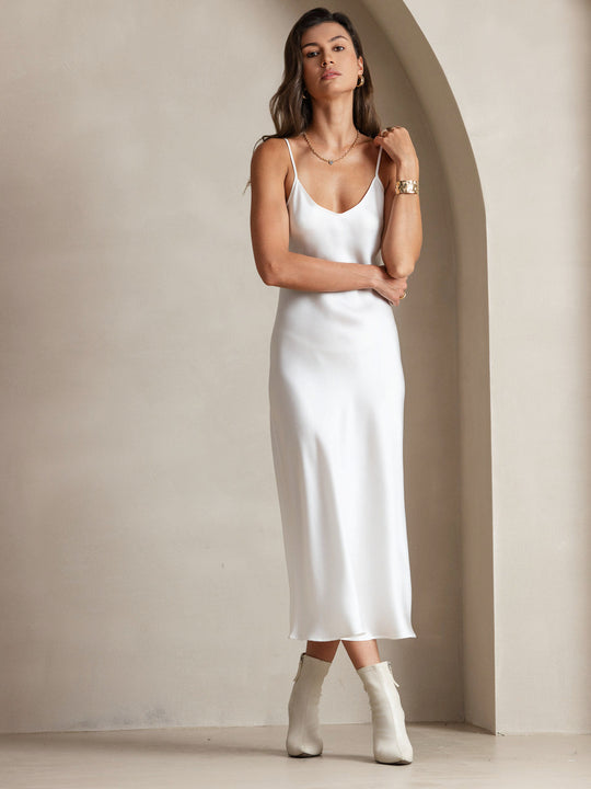 Heidi-Mode | Lange Seidenkleid mit Spaghetti-Träger