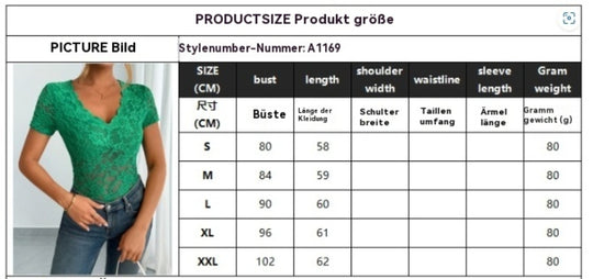 Heidi Mode | Damen Einfarbig Sexy Spitze V-Ausschnitt Kurzarm