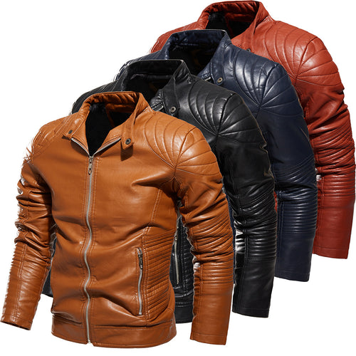 Herren Bikerjacke aus kunstvoll verarbeitetem Leder mit markanten Steppdetails und praktischen Taschen Heidi-Mode
