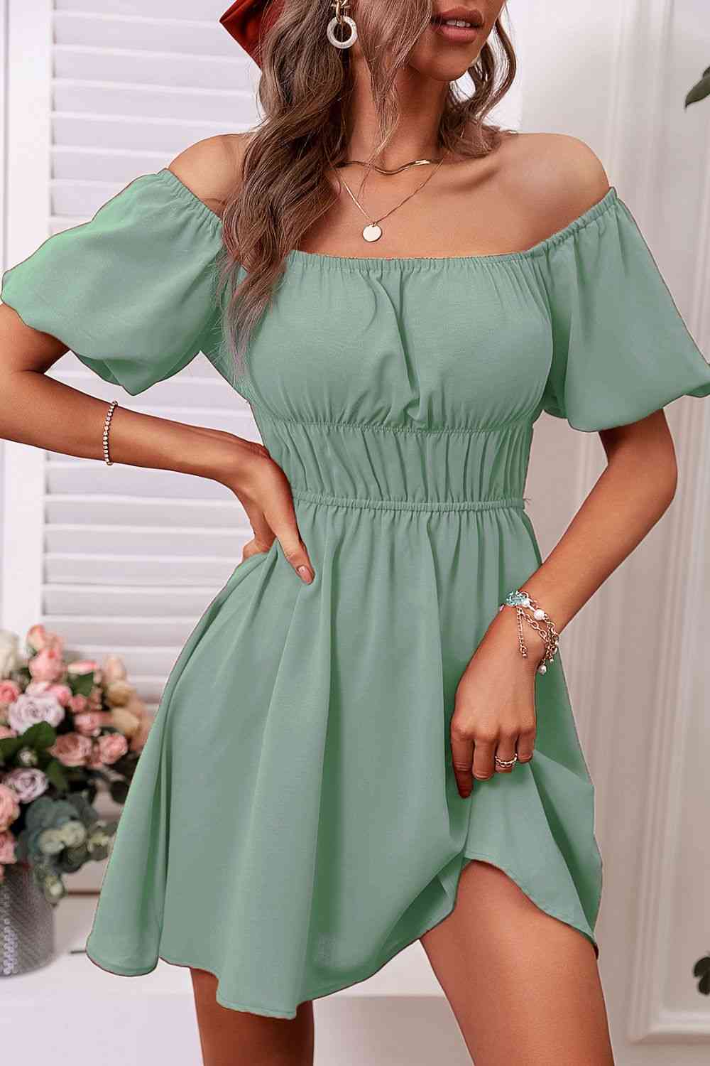Heidi-Mode | Off-Shoulder A-Linie Mini Kleid