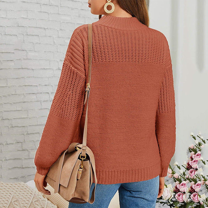 Damen kuscheliger Strickpullover mit hohem Kragen und modernen Lochdetails Heidi-Mode