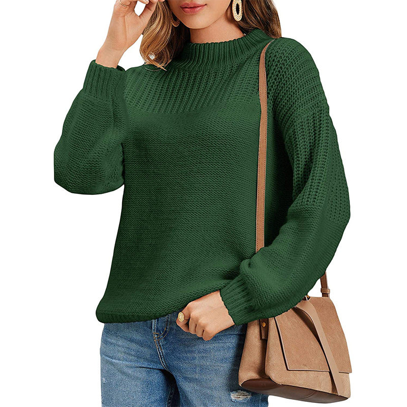 Damen kuscheliger Strickpullover mit hohem Kragen und modernen Lochdetails Heidi-Mode