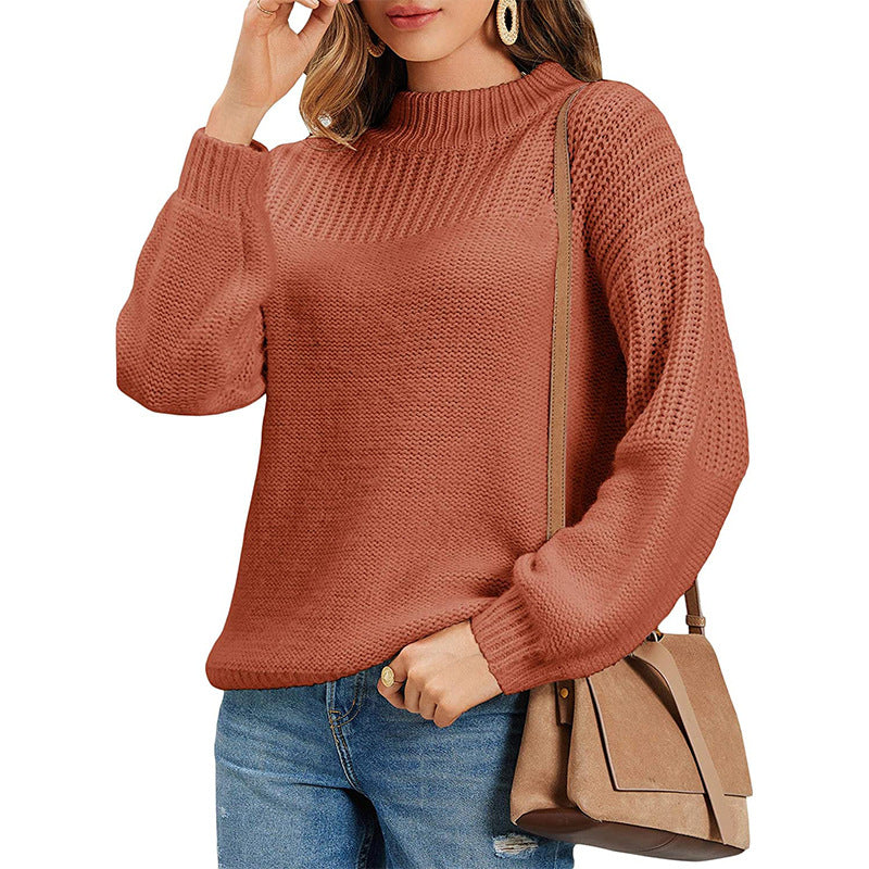 Damen kuscheliger Strickpullover mit hohem Kragen und modernen Lochdetails Heidi-Mode