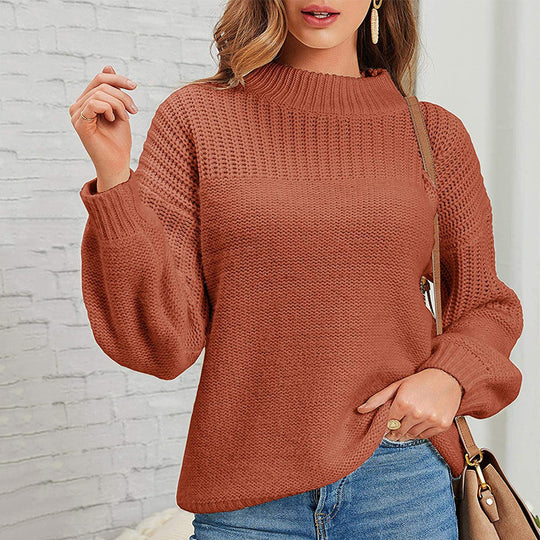 Damen kuscheliger Strickpullover mit hohem Kragen und modernen Lochdetails Heidi-Mode