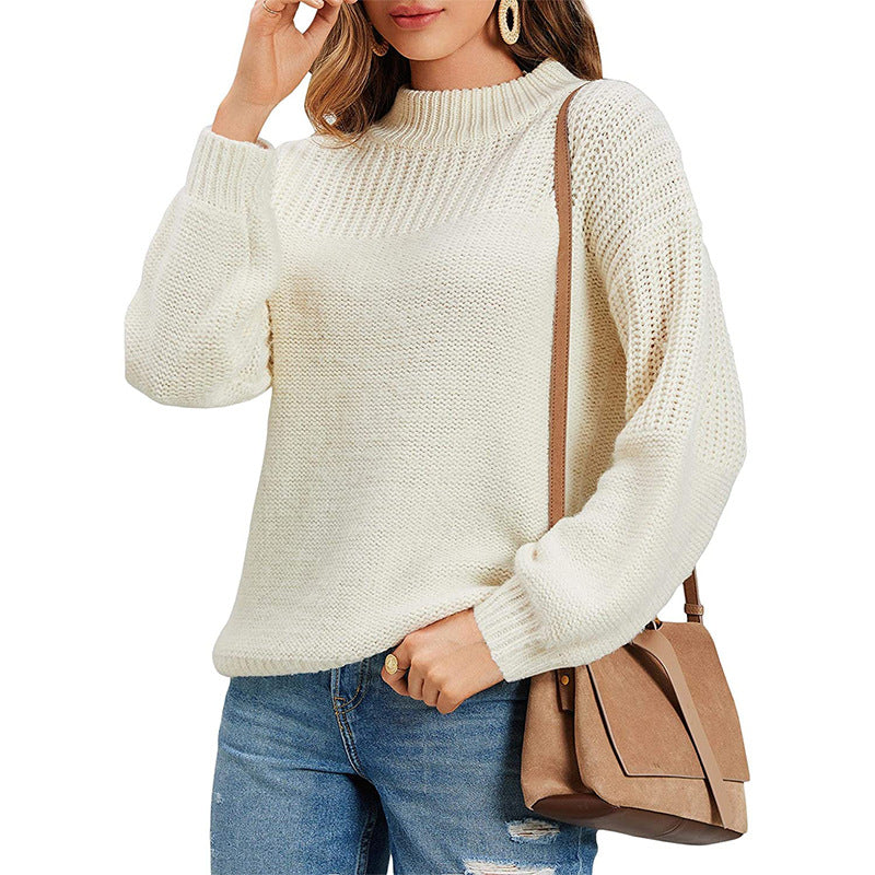Damen kuscheliger Strickpullover mit hohem Kragen und modernen Lochdetails Heidi-Mode