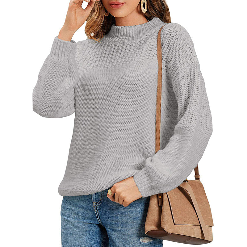 Damen kuscheliger Strickpullover mit hohem Kragen und modernen Lochdetails Heidi-Mode