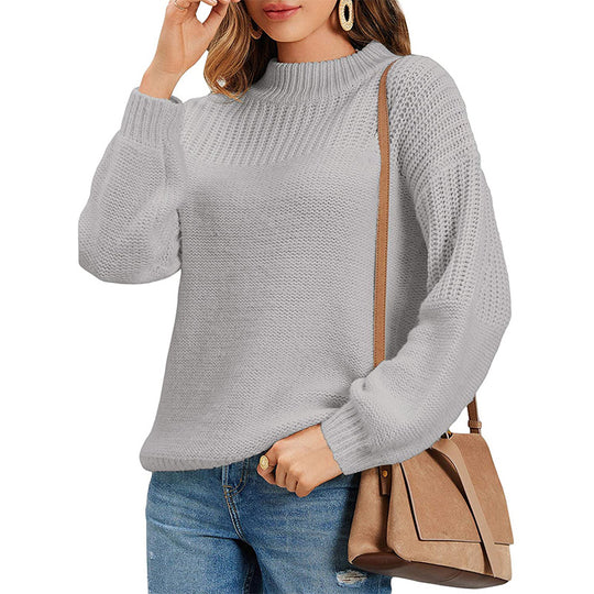 Damen kuscheliger Strickpullover mit hohem Kragen und modernen Lochdetails Heidi-Mode