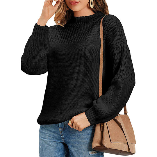 Damen kuscheliger Strickpullover mit hohem Kragen und modernen Lochdetails Heidi-Mode