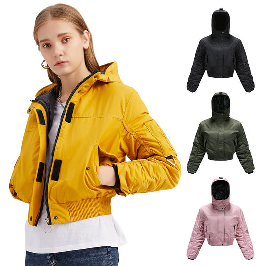 Damen cropped Outdoor-Jacke mit verstellbarem Kapuzenkragen und elastischen Bündchen Heidi-Mode