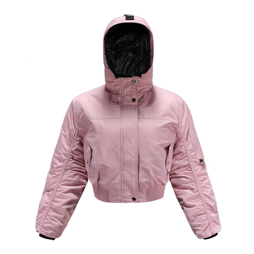Damen cropped Outdoor-Jacke mit verstellbarem Kapuzenkragen und elastischen Bündchen Heidi-Mode